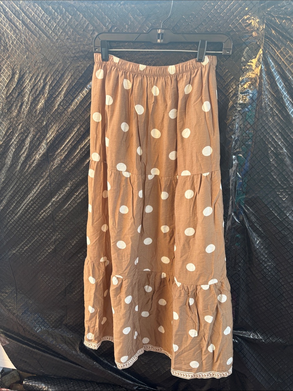 Tiered Polka Dot Maxi Skirt - Brown and White